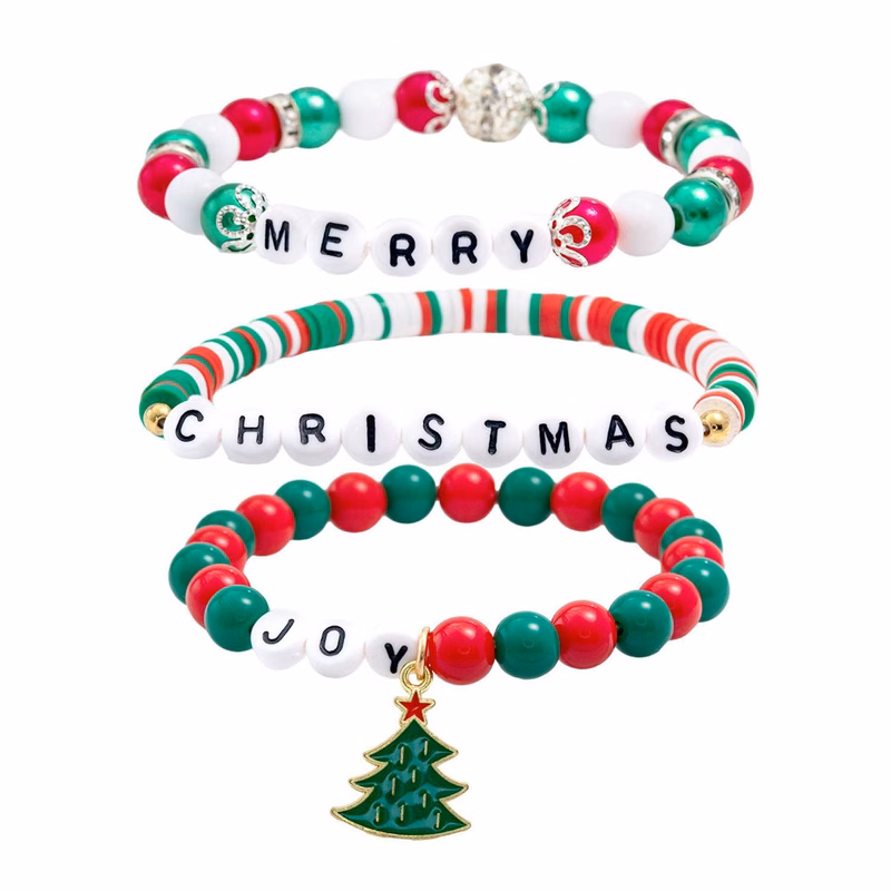 Acrylic Plastic Christmas beaded letter elastic bracelet