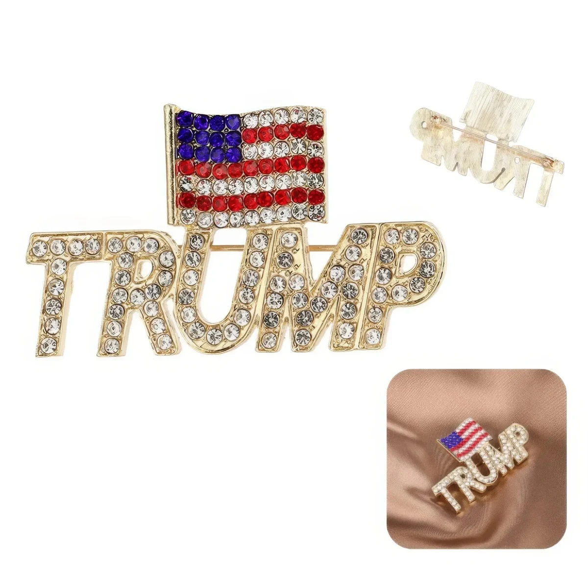 New Stylish Crystal Trump Brooch Pin 1