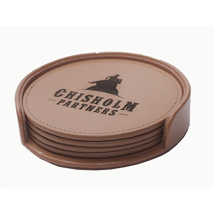 Genuine Brown Leather Coaster set with 4 single coasters 1