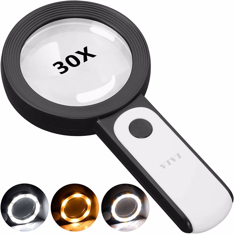 30X Handheld Magnifying Glass With Light