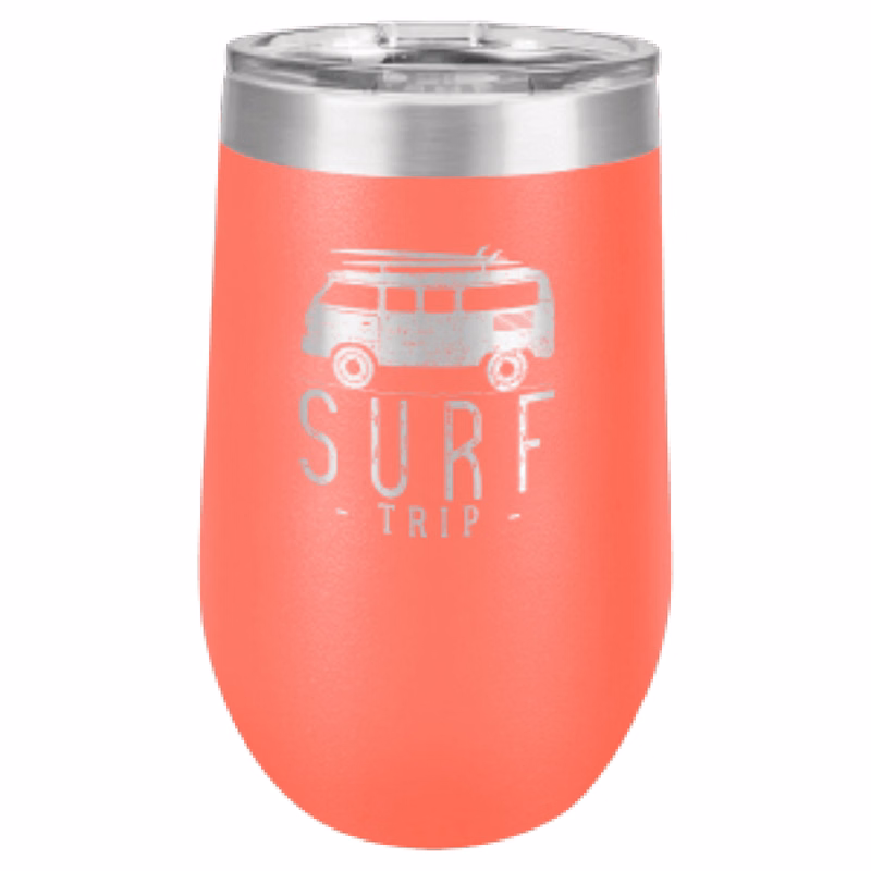 16 oz. Coral Laser Engraved Polar Camel Stemless Wine Tumbler w/Clear Lid
