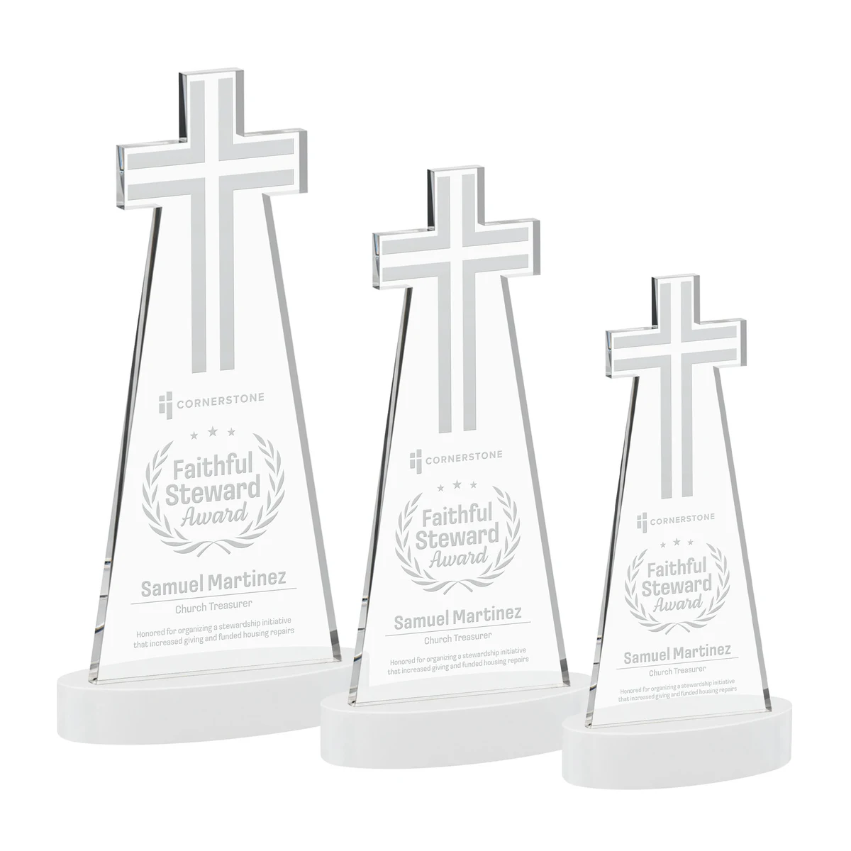 Cross Award on Alberton Base - White 1