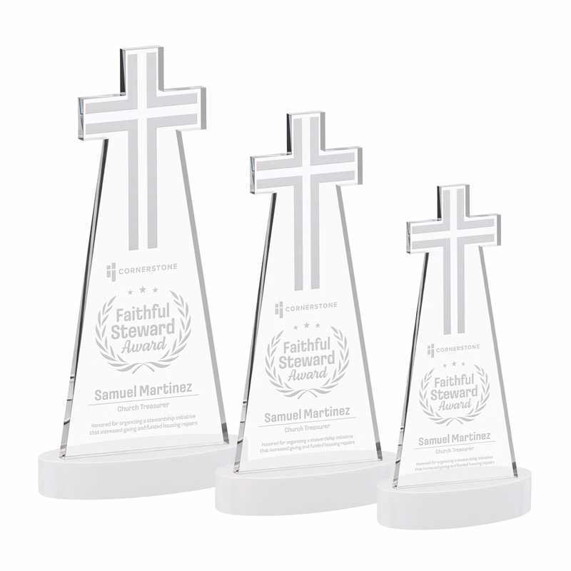 Cross Award on Alberton Base - White