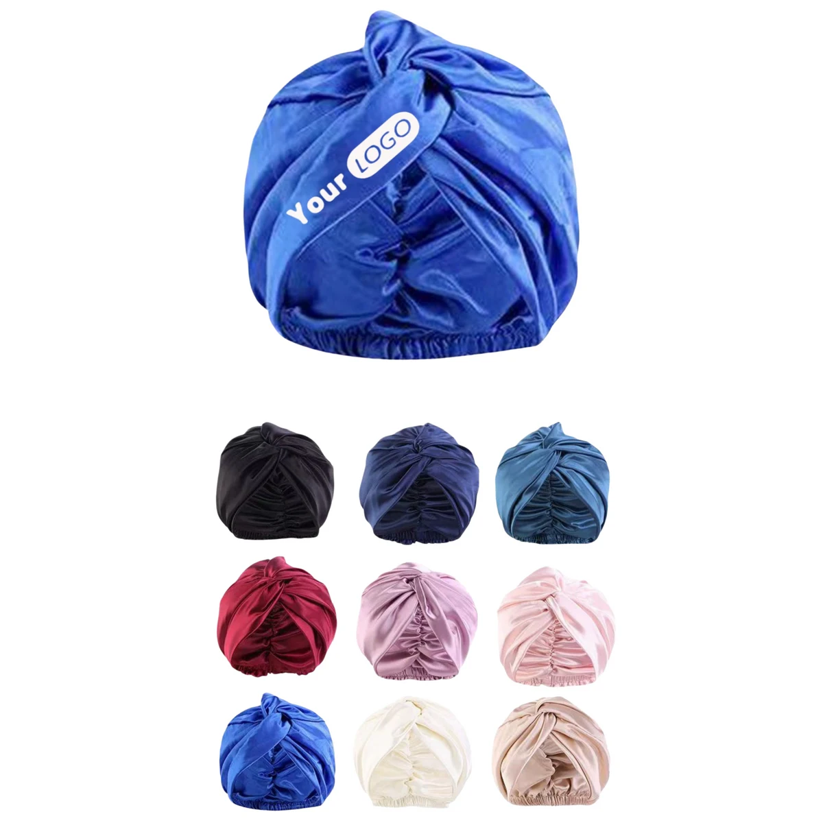 Womens Solid Color Simulation Silk Hair Care Sleep Cap 1