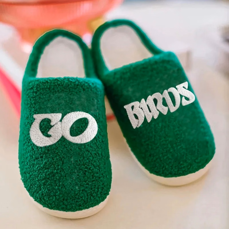 Chenille Slip-On Green Custom Fuzzy Slippers