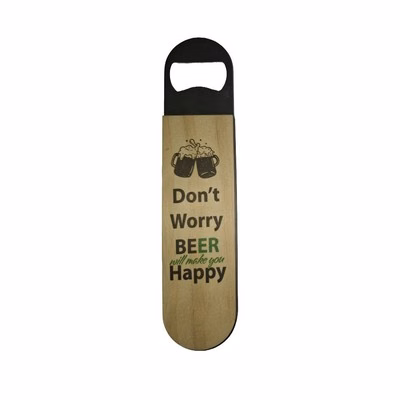 Sublimated Pine Wood and Stainless Steel Bottle Opener - Rounded Rectangle (1.5"x7")
