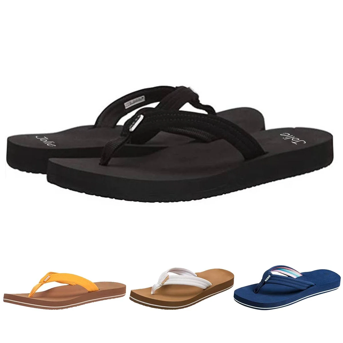 Thick-soled Round Toe-clamping Beach Slippers 1