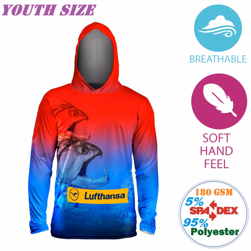 180G Poly-Cotton Casual Youth Long Sleeve T-Shirts w/ Hoodie