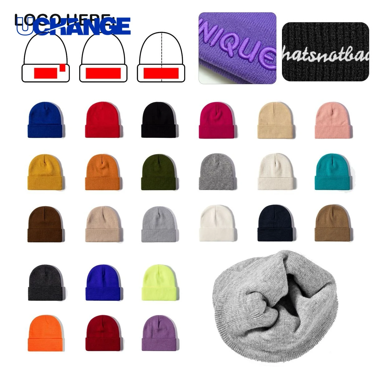 Acrylic Embroidered Knitted Hat Cap 1