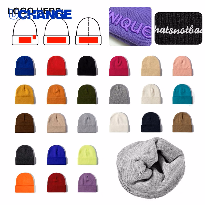 Acrylic Embroidered Knitted Hat Cap