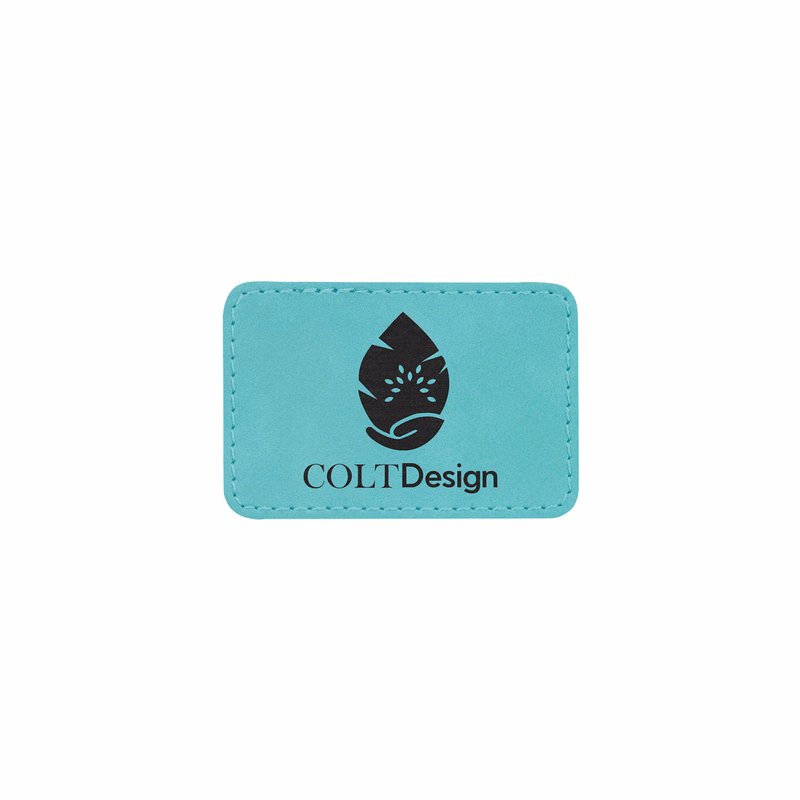 3" x 2" Teal Leatherette Rectangular Patch with Adhesive