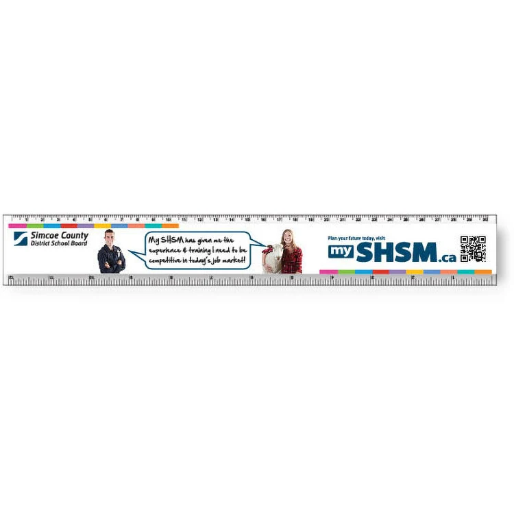.040 Clear Plastic Rulers, InkJet Full Colour + white (1.75" x 12.25"), Square corners 1