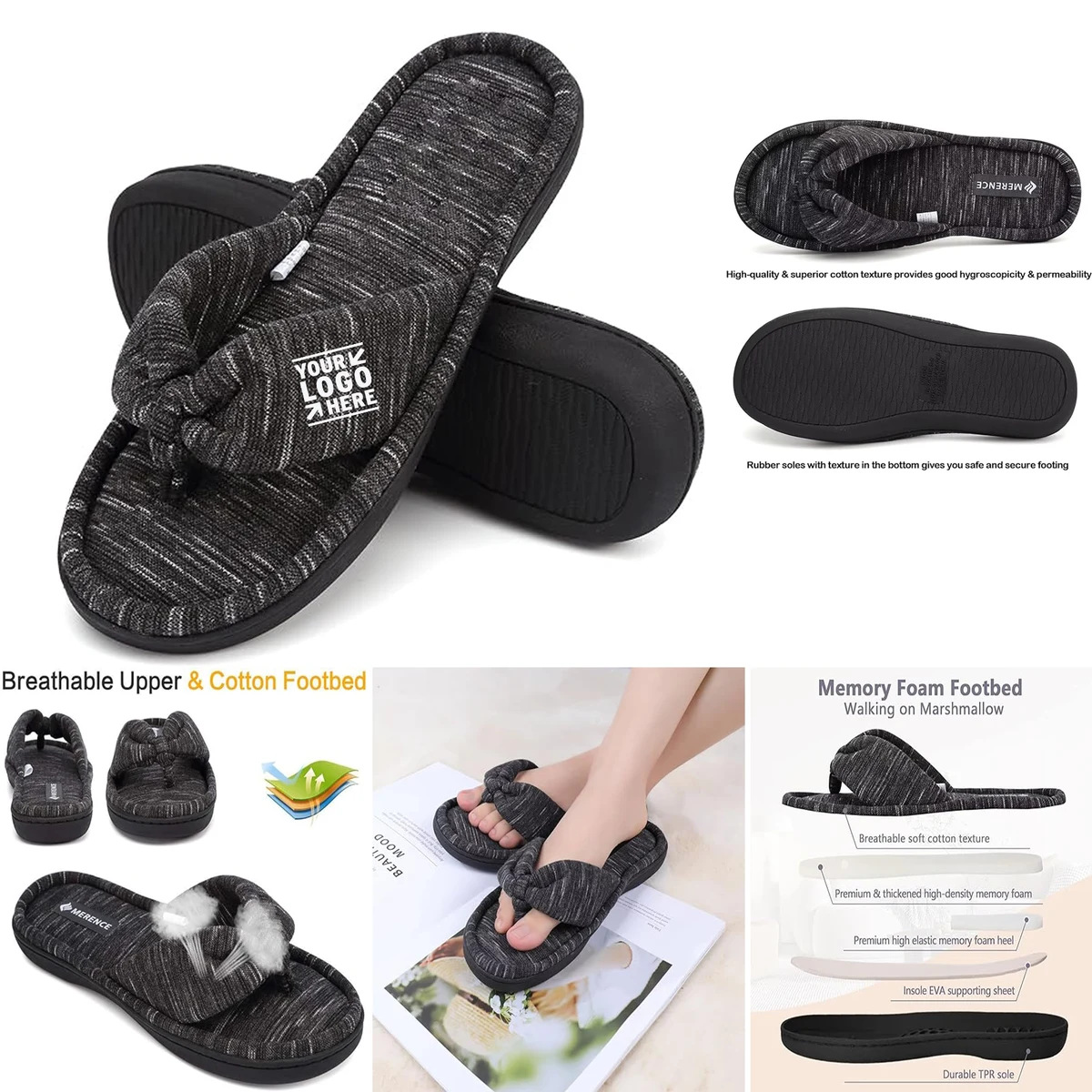 Indoor Women's Cozy Memory Foam Velvet Lining Spa Thong Flip Flops House Slippers 1