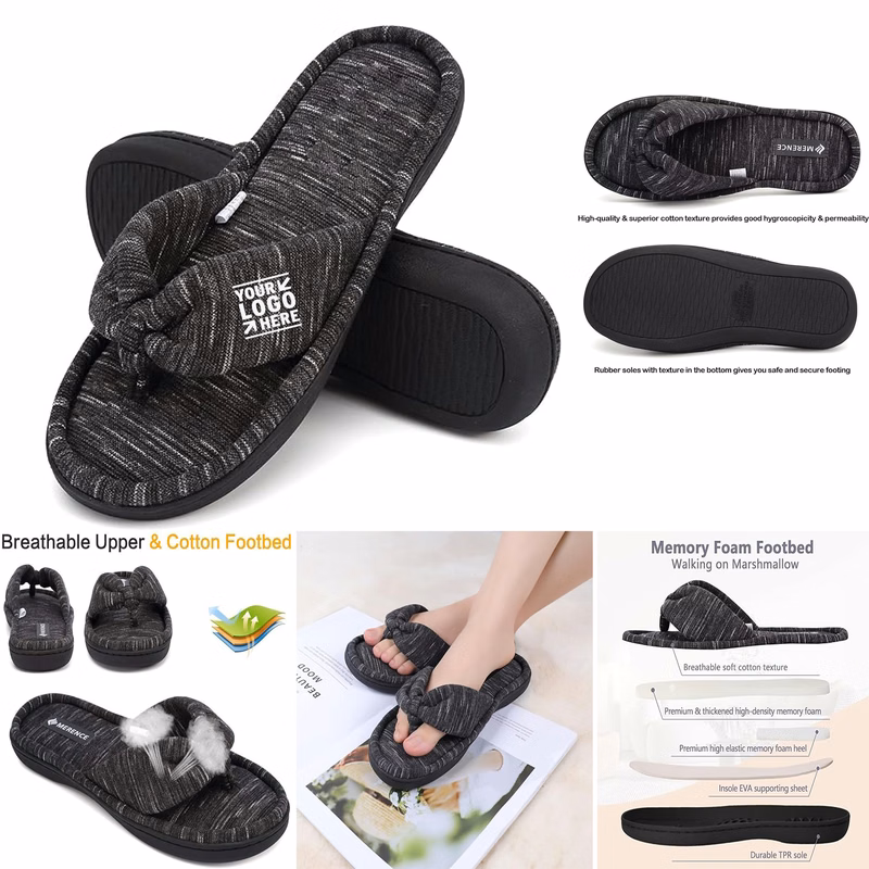 Indoor Women's Cozy Memory Foam Velvet Lining Spa Thong Flip Flops House Slippers