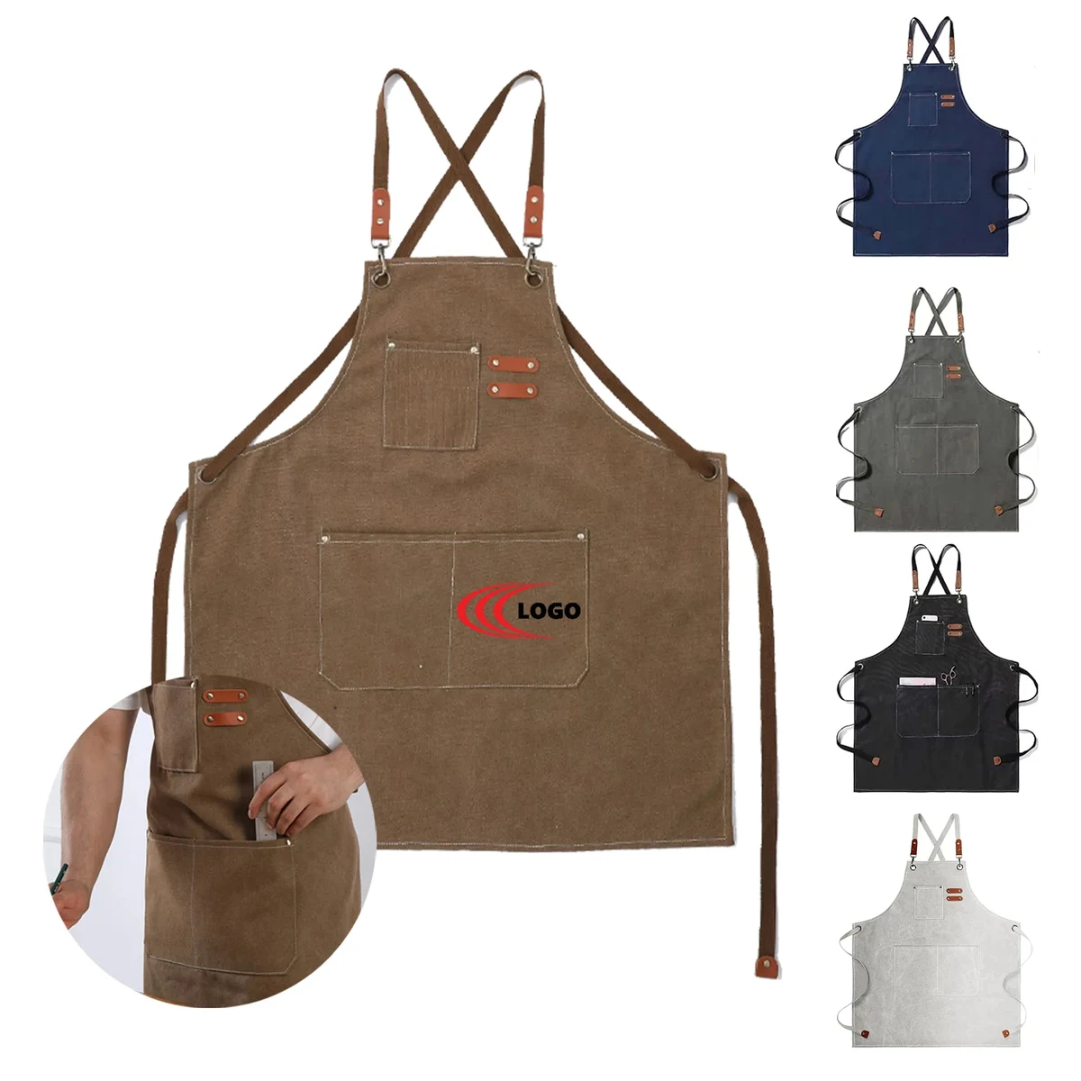 Waterproof Thick Canvas Chef Work Apron Adjustable MOQ 10PC 1