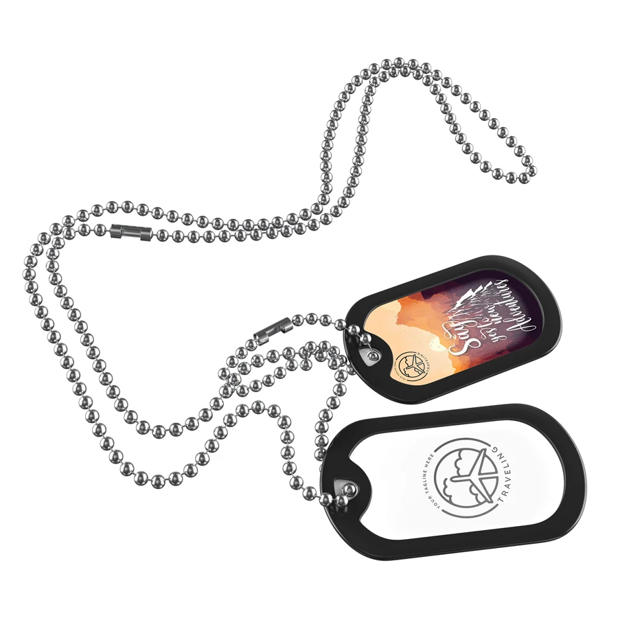 Double-Sided Dog Tag Pendant w/ Long Chain 1