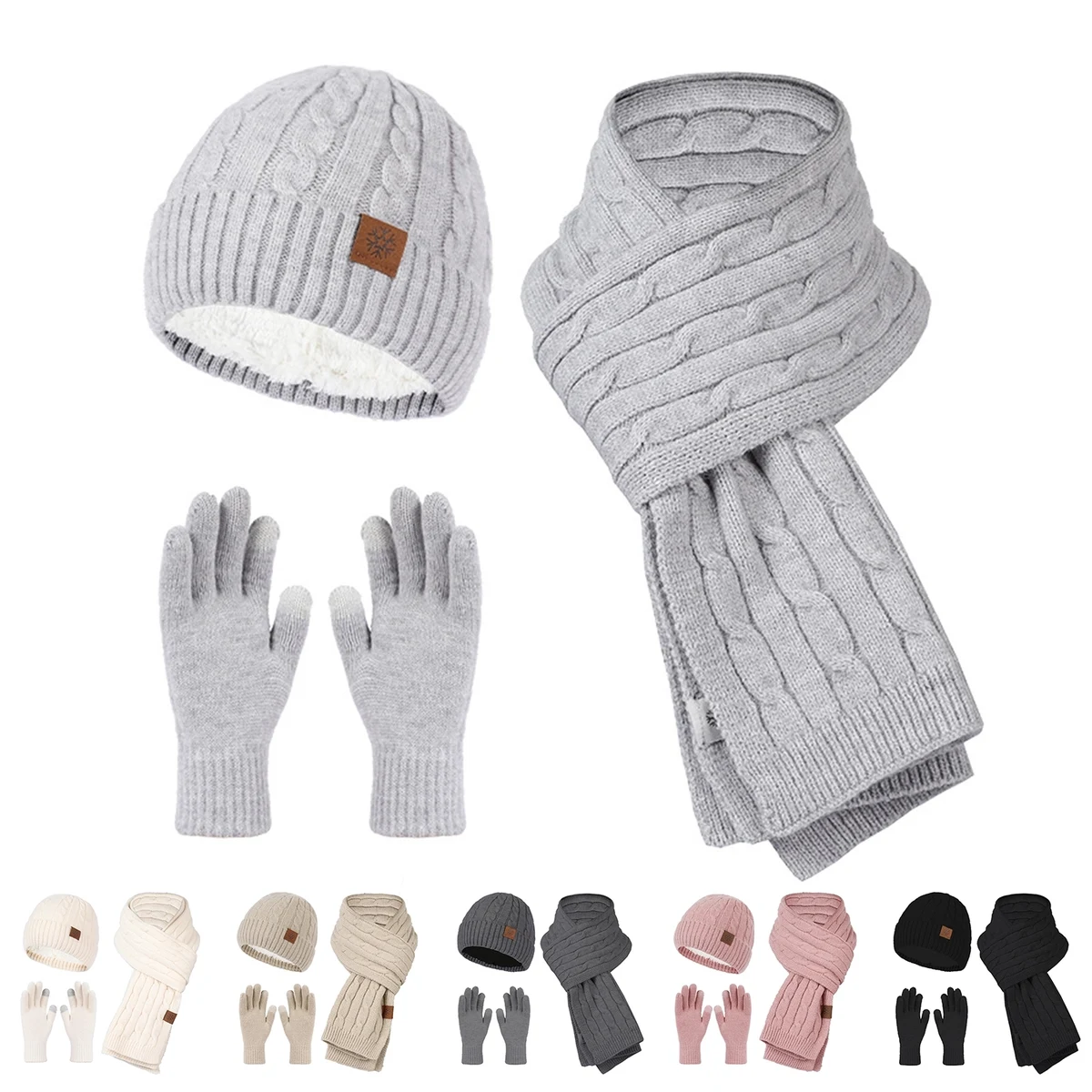 3-Piece Alpaca Hat Scarf And Touchscreen Gloves 1