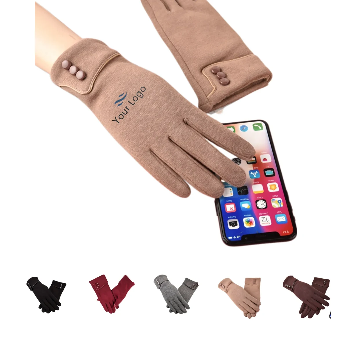 Winter Fleece-Lined Three-Button Flip-Top Thermal Gloves 1