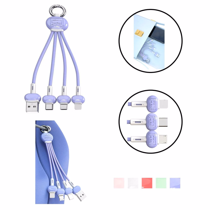 Laser Engraved 3 in 1 Pebble Charging Cable With Keychain