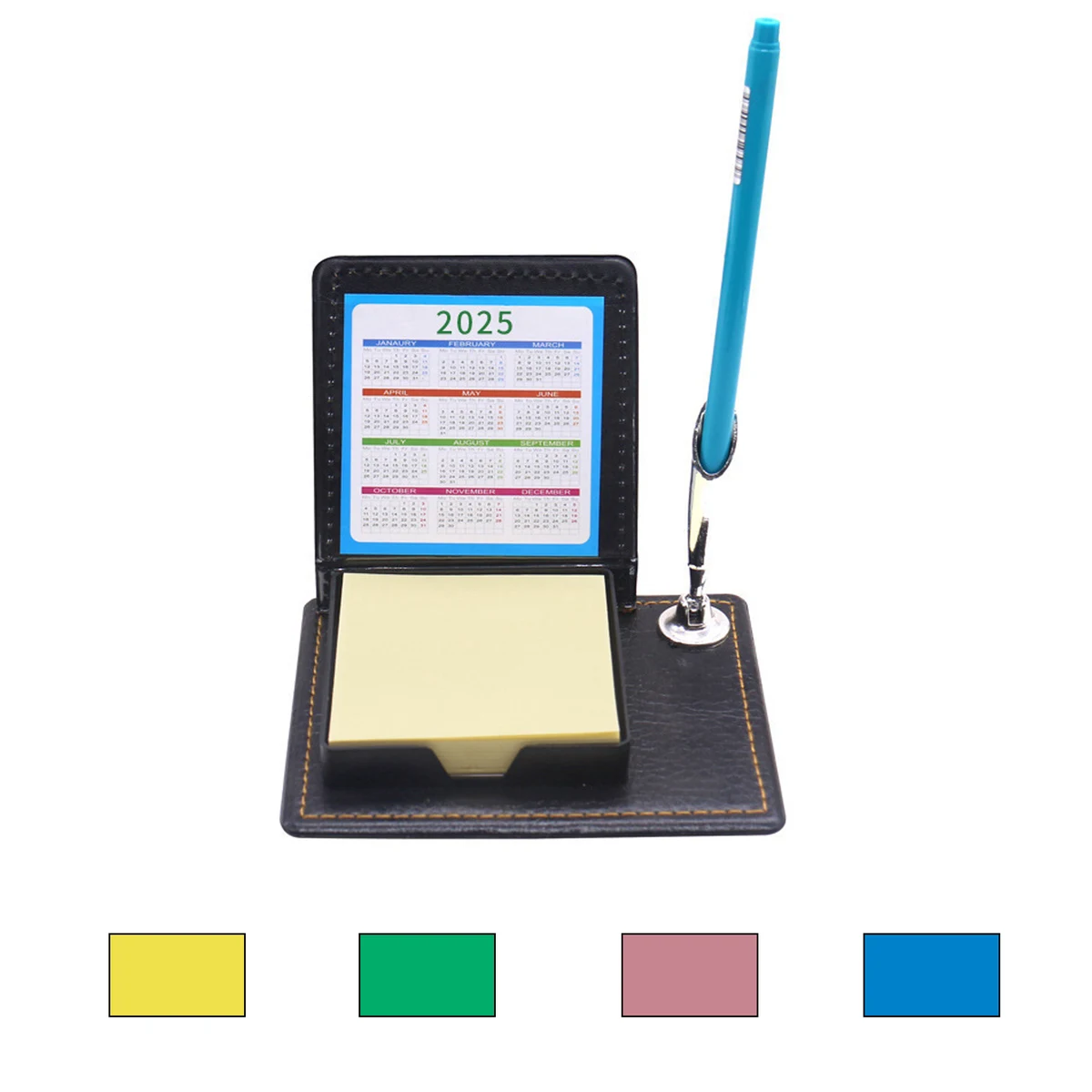 Leatherette Flip-Top Calendar Box With Sticky Note Paper And Pen Holder 1