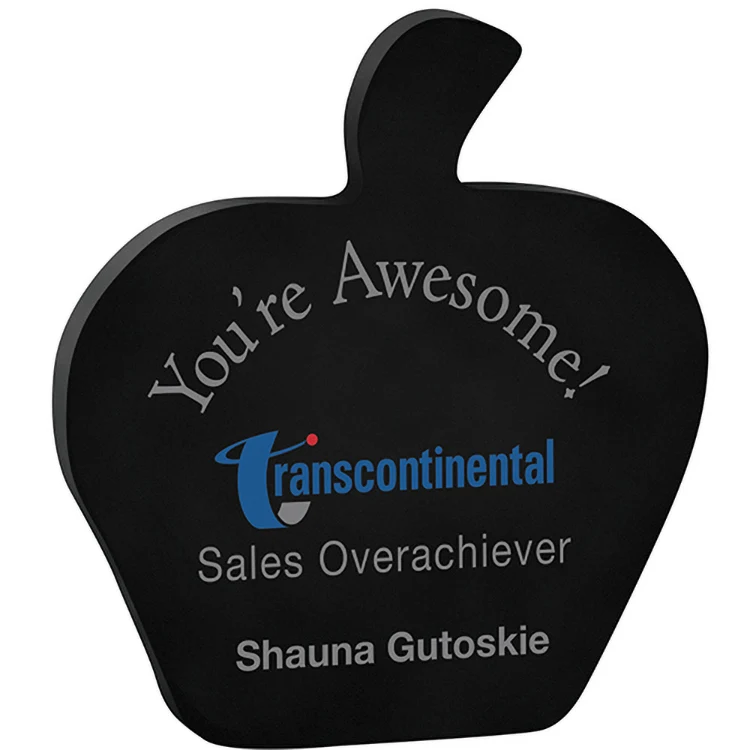 Black Apple Paper Weight (4 1/8"x 4 5/8"x 3/8") Screen-Printed 1