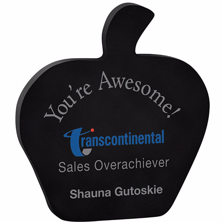 Black Apple Paper Weight (4 1/8"x 4 5/8"x 3/8") Screen-Printed