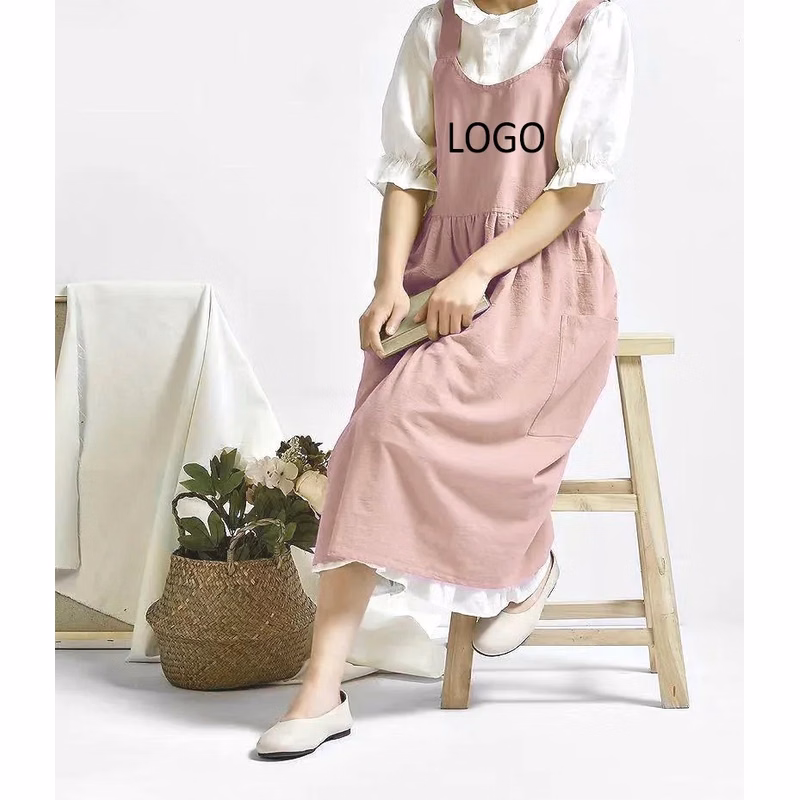 Cotton Cross Back Apron with Pockets
