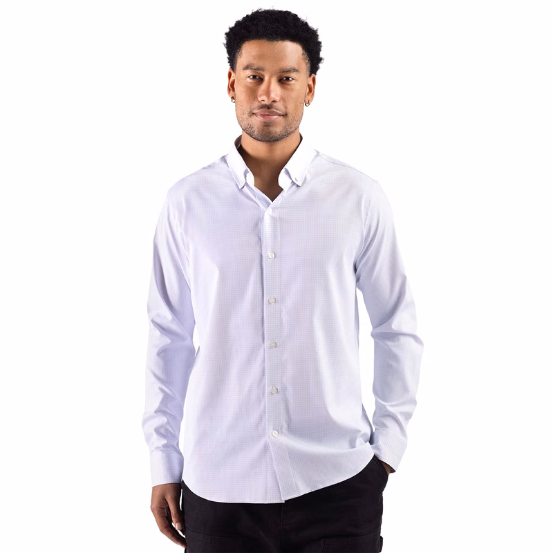 Cutter & Buck Skyline Windowpane Recycled Long Sleeve Button Down Mens Big & Tall Dress Shirt Big & Tall