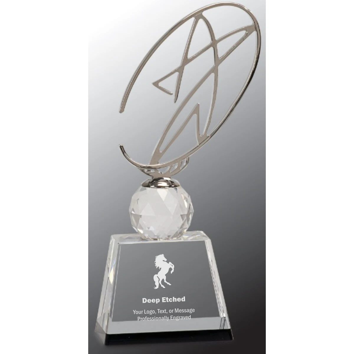 10" Clear/Black Crystal Award with Silver Metal Oval Star 1