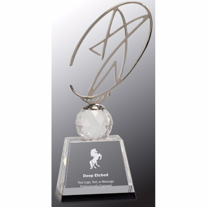 10" Clear/Black Crystal Award with Silver Metal Oval Star