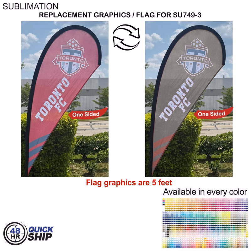 48Hr Quick Ship - Replacement Flag for 7.5' Small Tear Drop Flag Kit, Full Color Graphics One Side