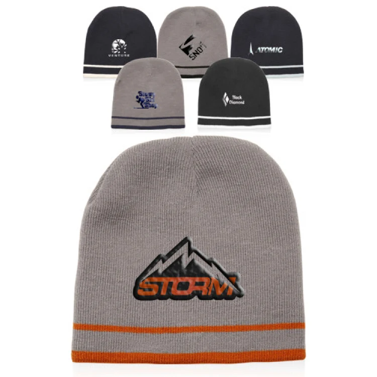 Acrylic Knit Beanie with Double Stripe 1