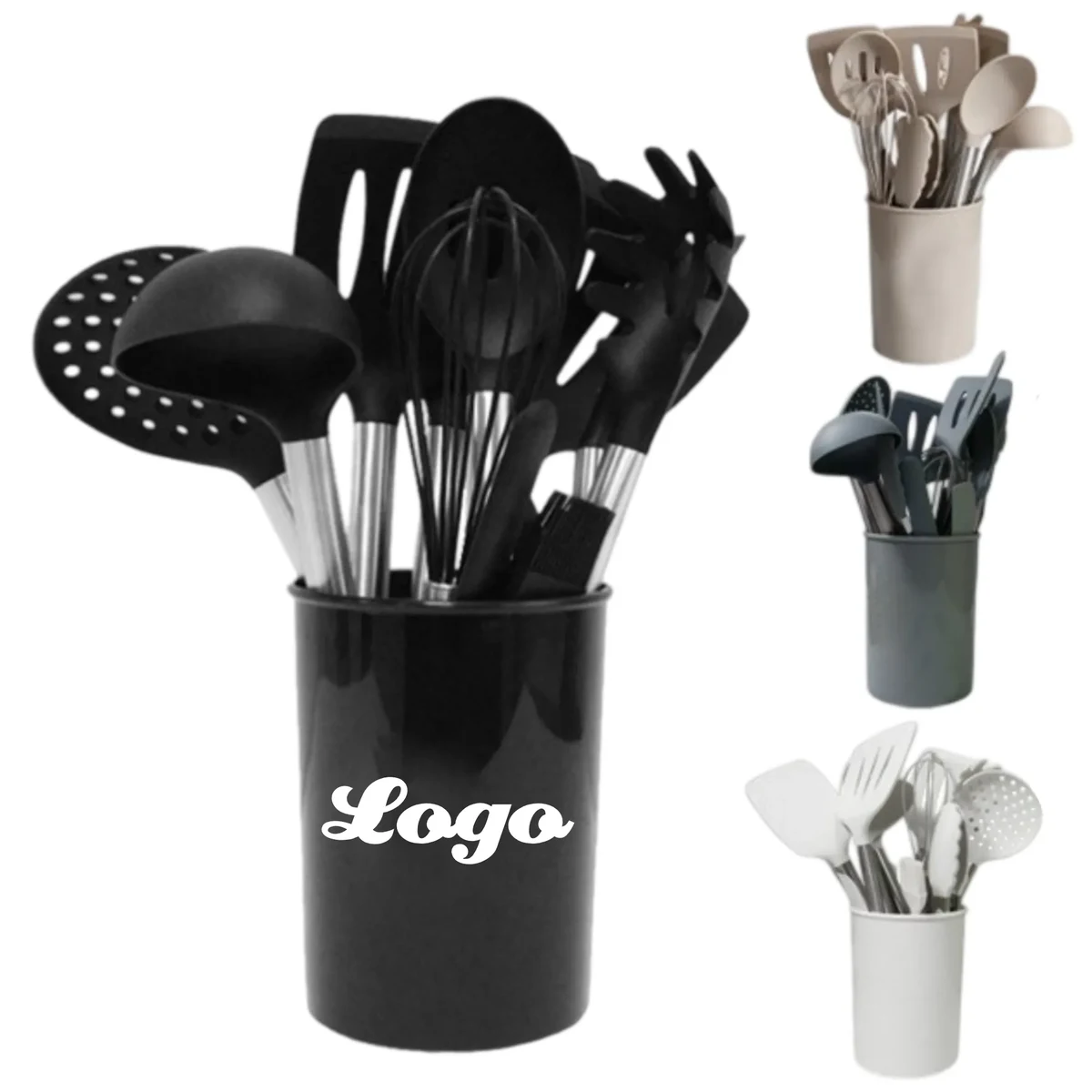 14-Piece Silicone Cooking Stainless Steel Handle Kitchen Set 1