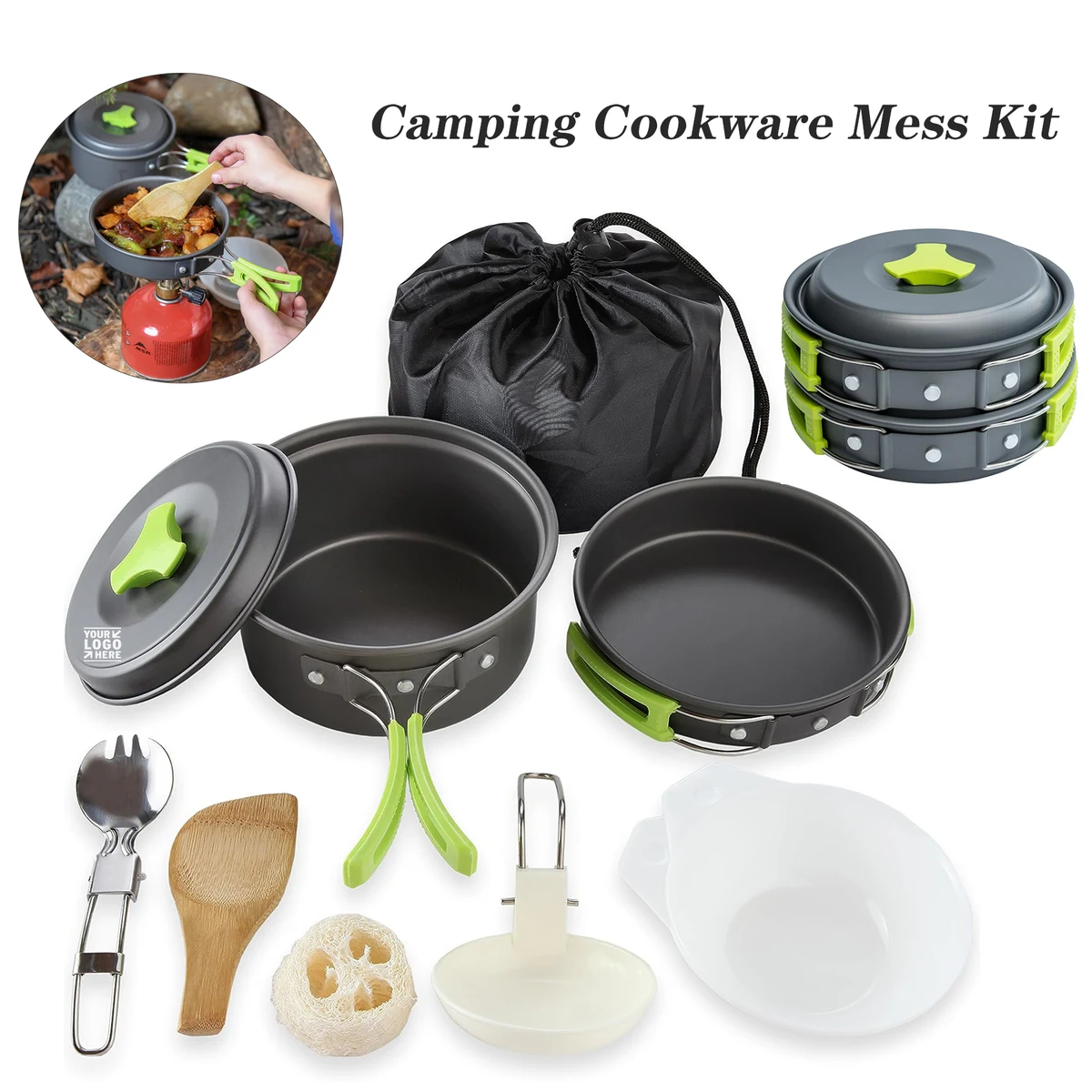 Portable Camping Cooking Pots Pans Set Cookware Mess Kit Backpacking Gear 1