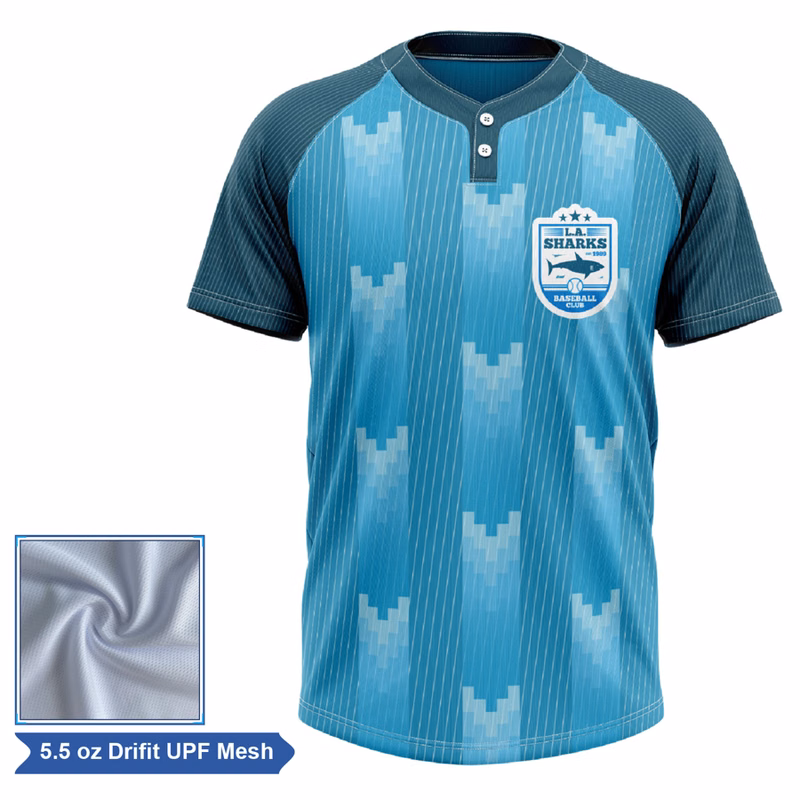 Sublimation UPF Mesh 2-Button Baseball Henley - Men Women