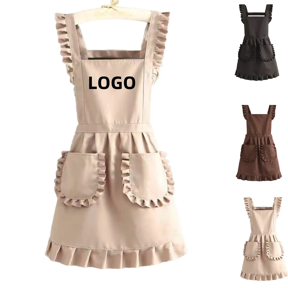 Anti Stain Kitchen Pinafore Frilly Apron With 2 Pocket 1