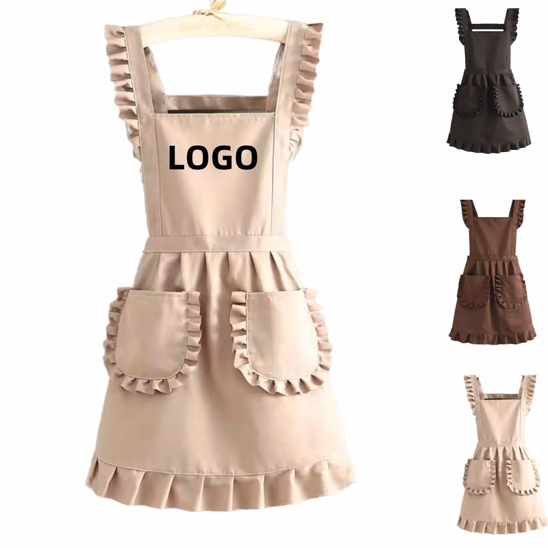 Anti Stain Kitchen Pinafore Frilly Apron With 2 Pocket