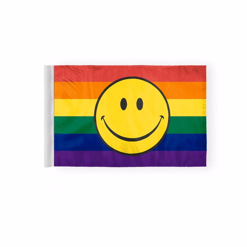 6''x9'' 2ply wPoly Rainbow with smiley face Pride Motorcycle