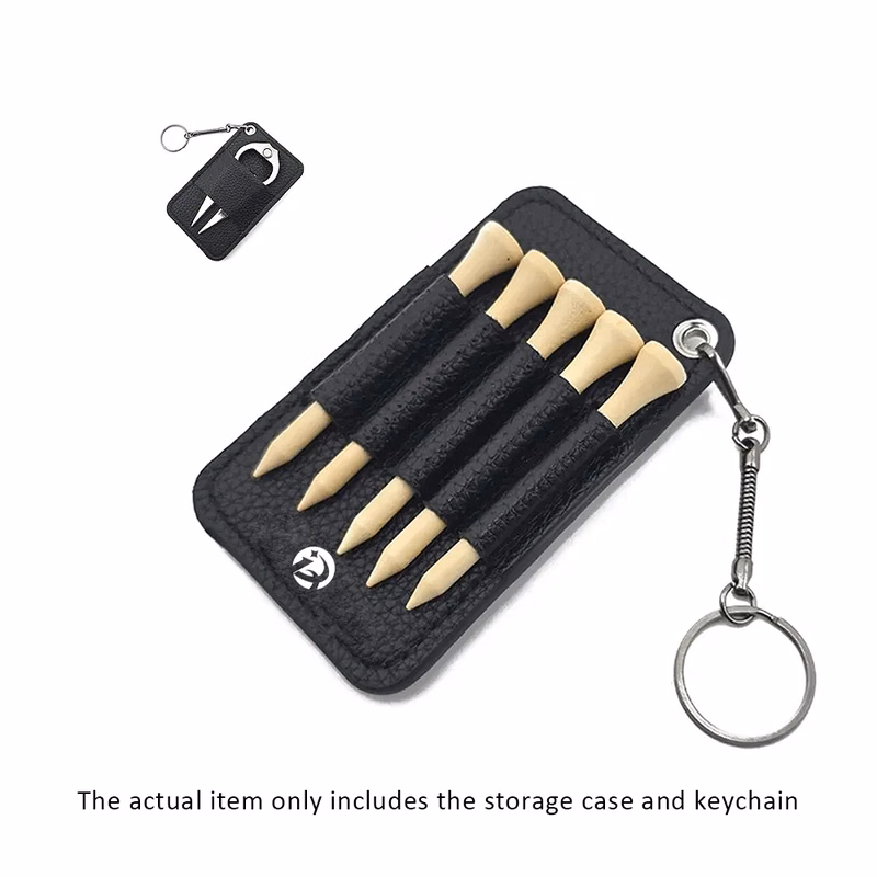 Golf Tee and Divot Tool Keychain Set Faux Leather Holder