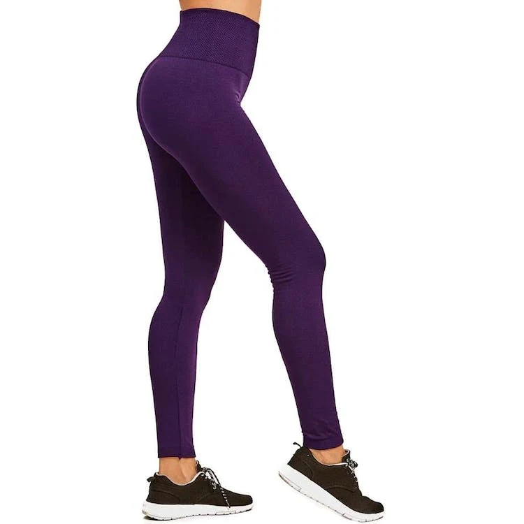 Women's High Waist Fleece Leggings - Deep Purple Extra-Wide Band One Size 1