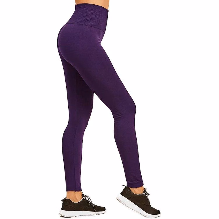 Women's High Waist Fleece Leggings - Deep Purple Extra-Wide Band One Size