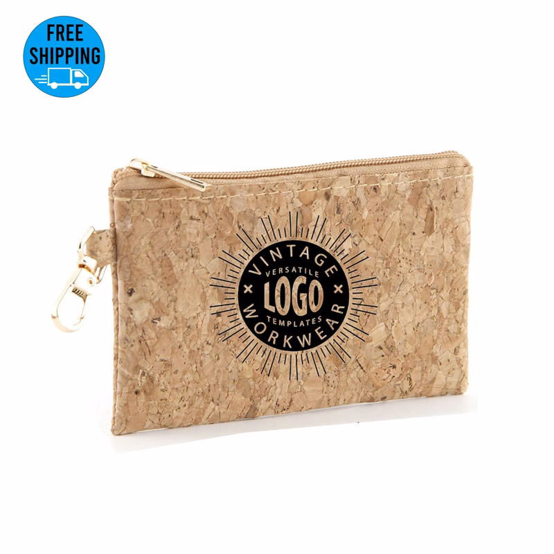 Retro cork zipper portable clutch purse/pouch