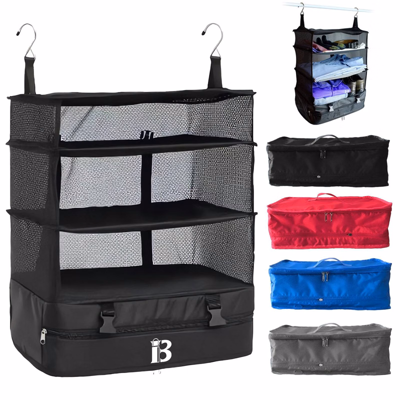3 Layes Polyester Foldable Travel Storage Bag With Two Hooks
