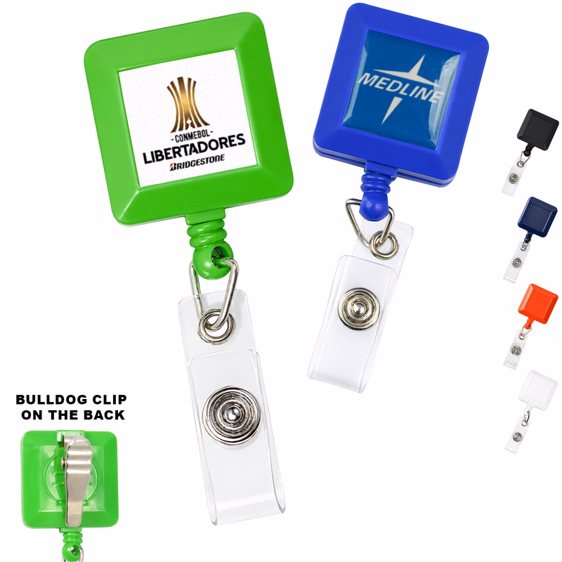 Square Retractable Badge Reel w/ Bulldog clip