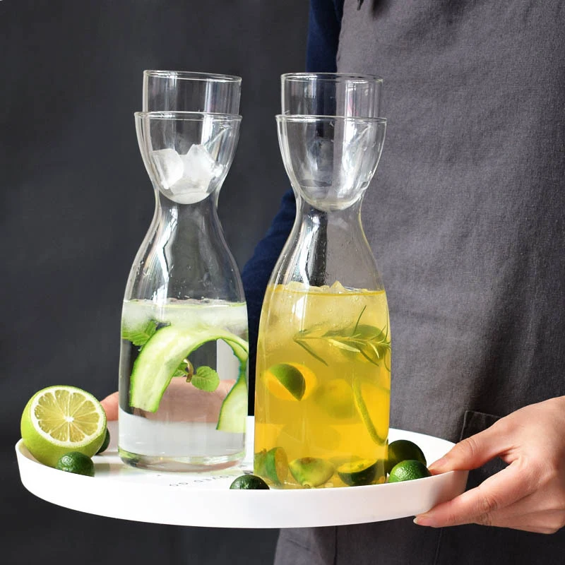 20oz Bedside Water Carafe with Cup Glass Pitcher Set 1