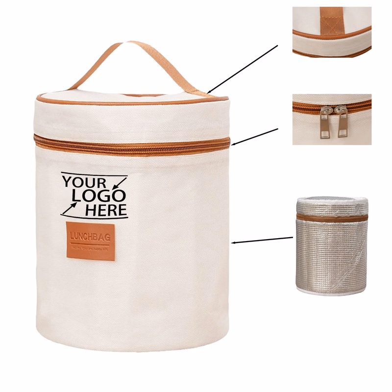 Cylindrical Oxford Cloth Tote Insulated Bag