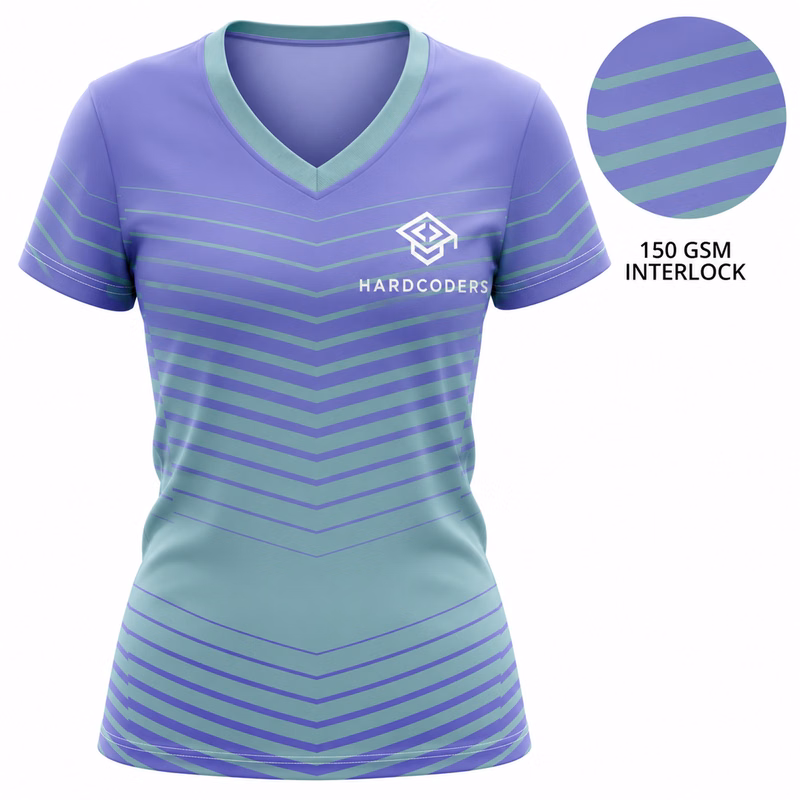 Women 150 GSM Poly Interlock Performance Short Sleeve Sublimation V-Neck T-shirt