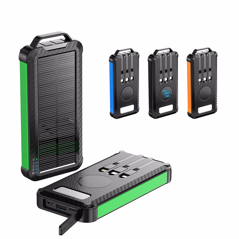 10000mAh Solar Power Bank w/Wireless Charger and Built-in Cable