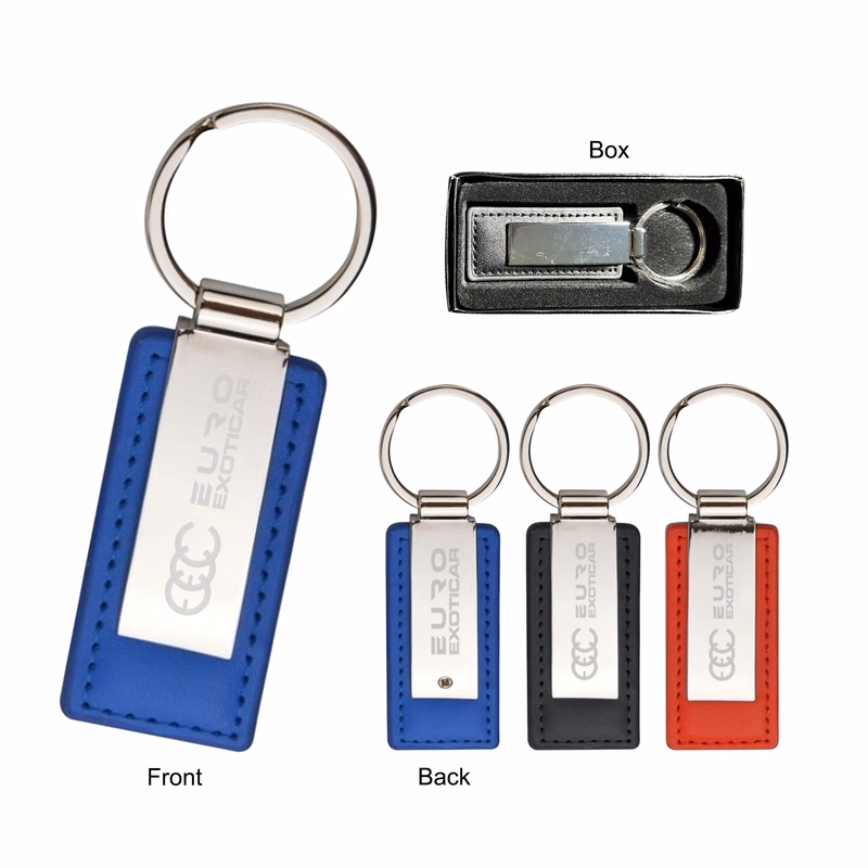 Leatherette with Rectangular Metal Shiny Key Tag
