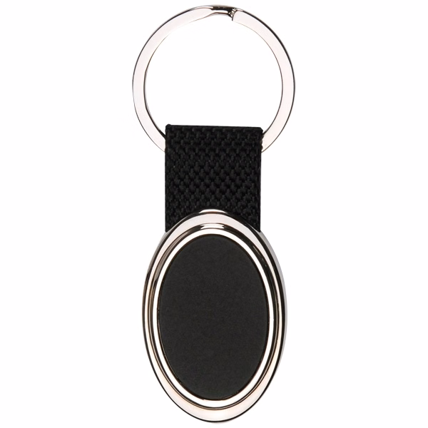 Oval Double Sided Black Metal Key Chain